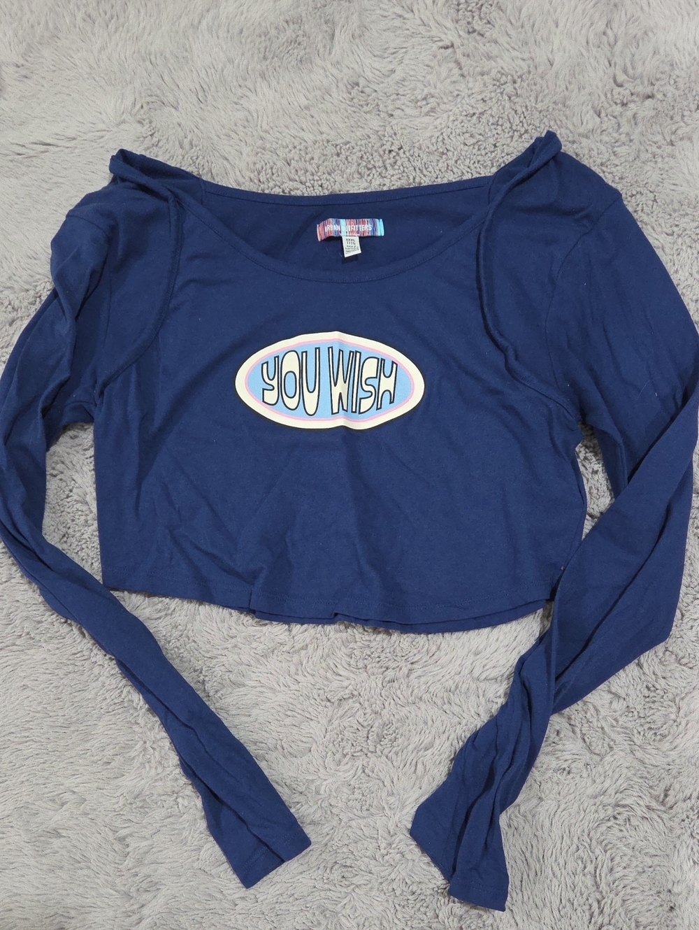 Urban Outfitters You Wish Navy Long-Sleeve Cropped Top